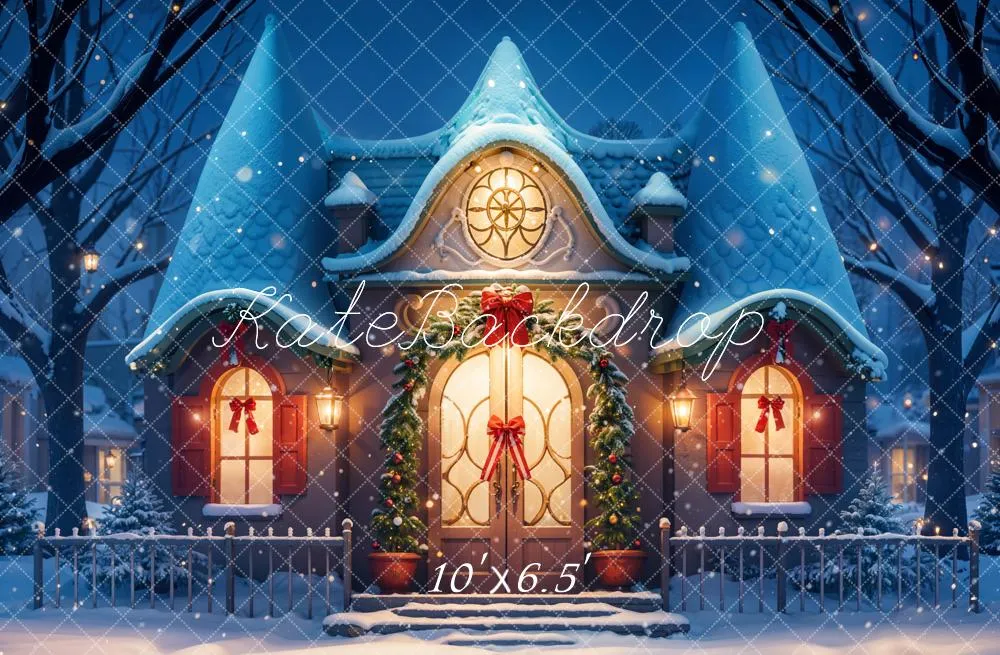 Kate Fantasy Cartoon Winter Snow Blue House Backdrop Designed by GQ