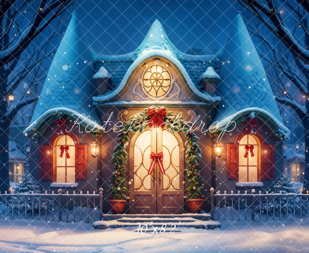 Kate Fantasy Cartoon Winter Snow Blue House Backdrop Designed by GQ