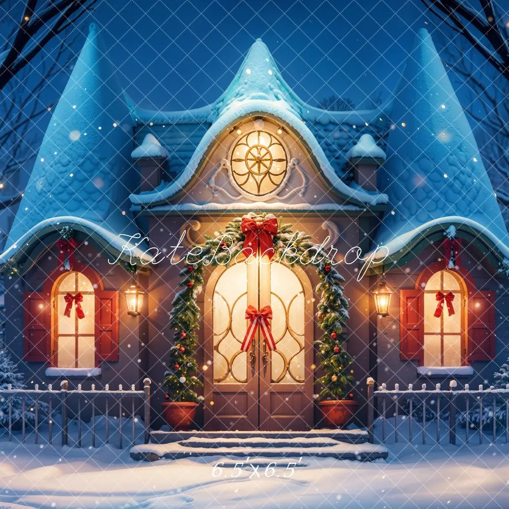 Kate Fantasy Cartoon Winter Snow Blue House Backdrop Designed by GQ