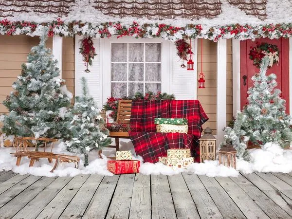 Kate Snow Outside House With Christmas Trees And Gifts for Photography