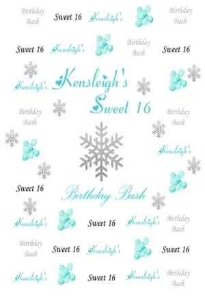 Kate Sweet Sixteen Birthday Party White Backdrop with Snow Green Baloon