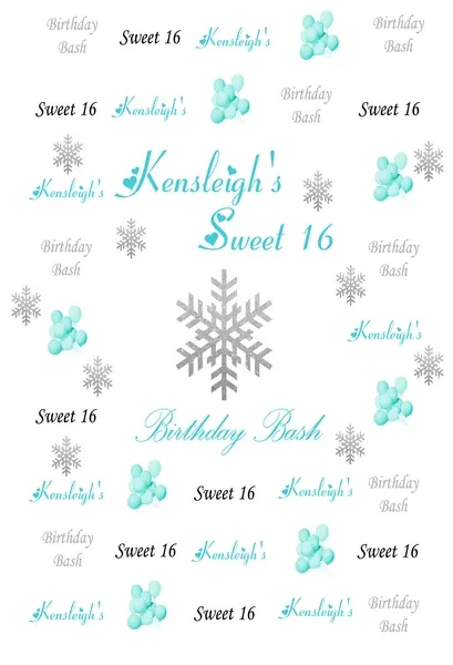 Kate Sweet Sixteen Birthday Party White Backdrop with Snow Green Baloon