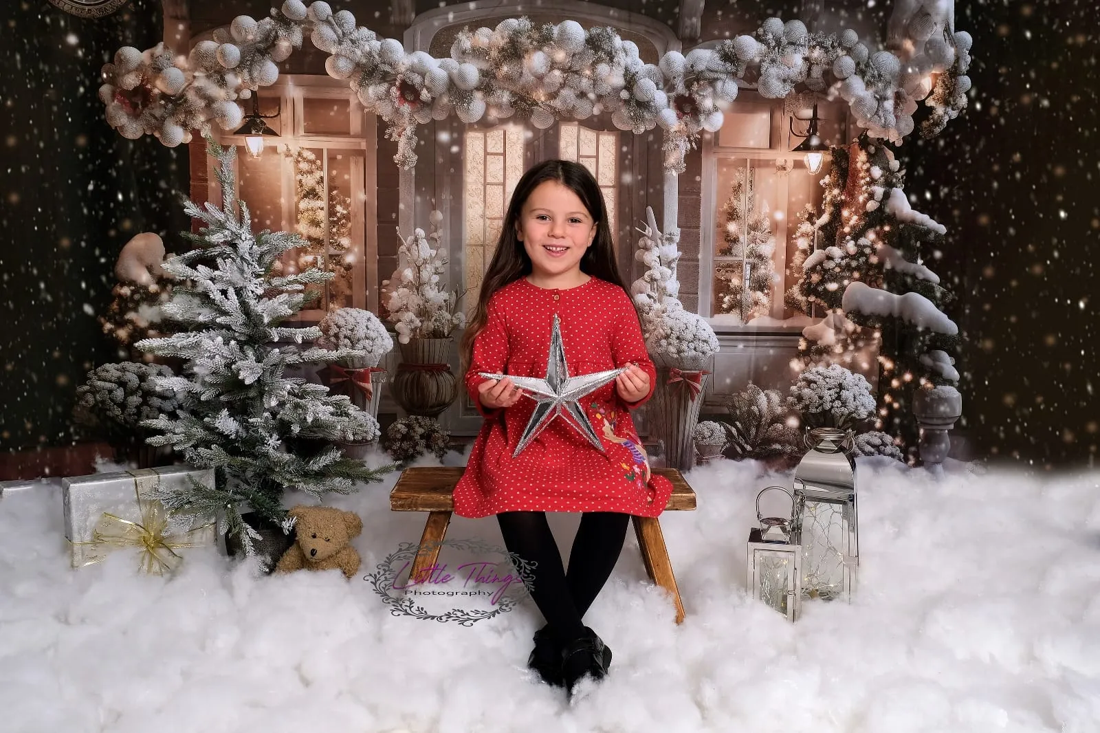 Kate Winter Christmas House Snow Light Backdrop Designed by Emetselch