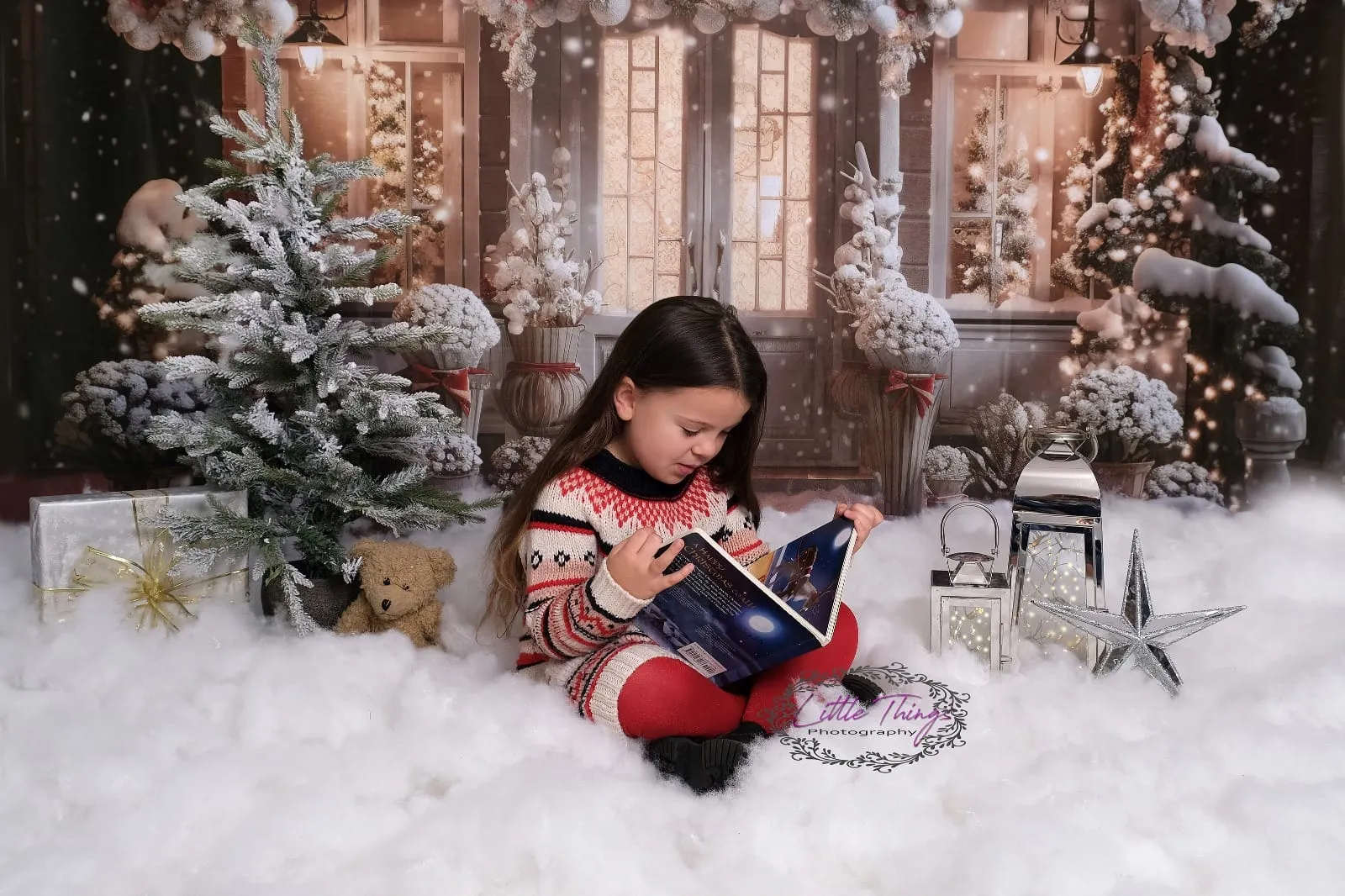 Kate Winter Christmas House Snow Light Backdrop Designed by Emetselch