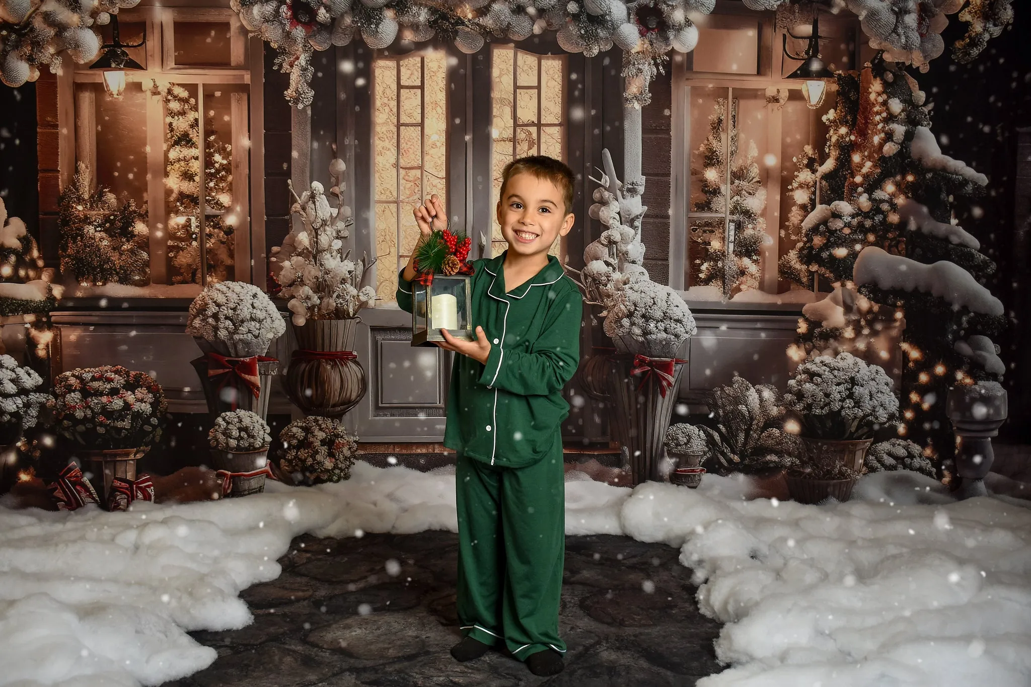 Kate Winter Christmas House Snow Light Backdrop Designed by Emetselch