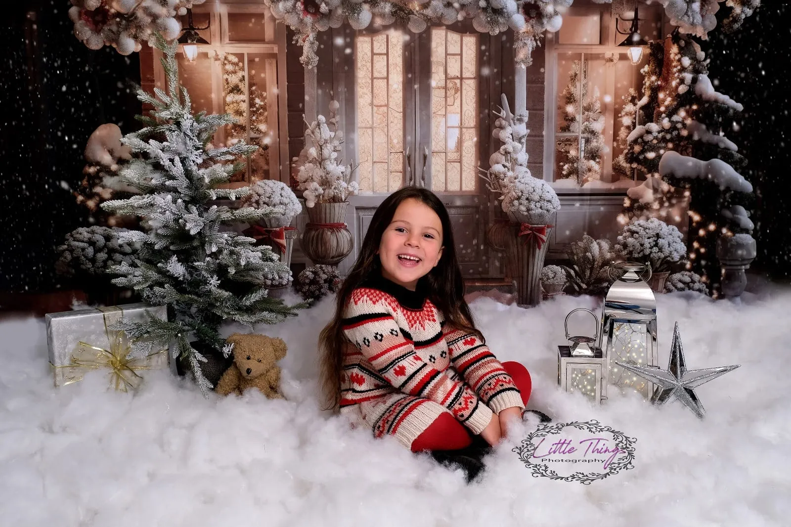 Kate Winter Christmas House Snow Light Backdrop Designed by Emetselch