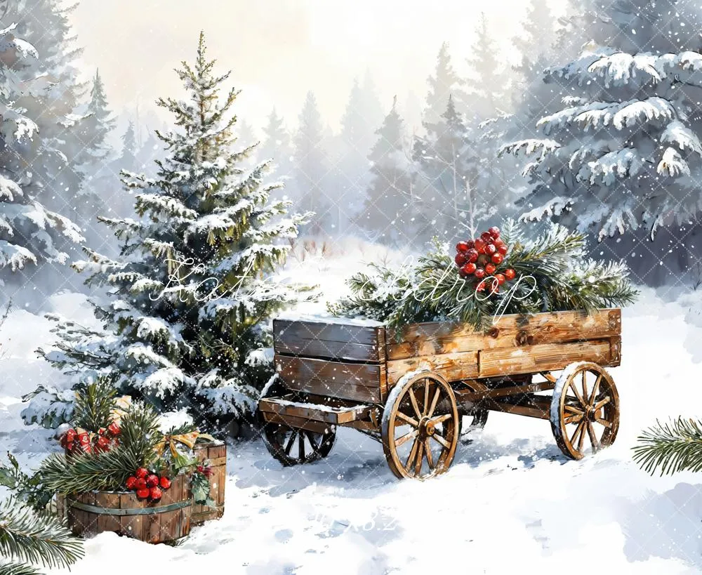 Kate Winter Christmas Snow Carriages Backdrop Designed by Emetselch
