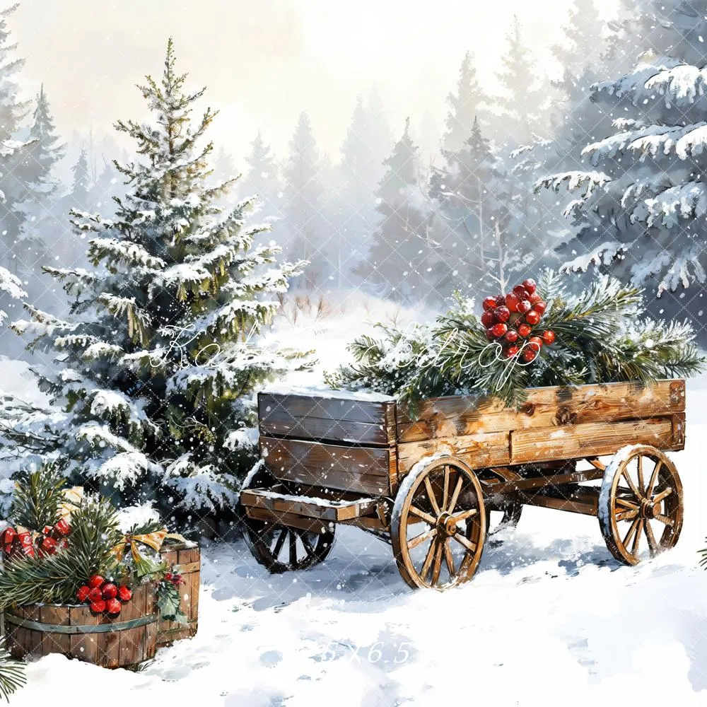 Kate Winter Christmas Snow Carriages Backdrop Designed by Emetselch