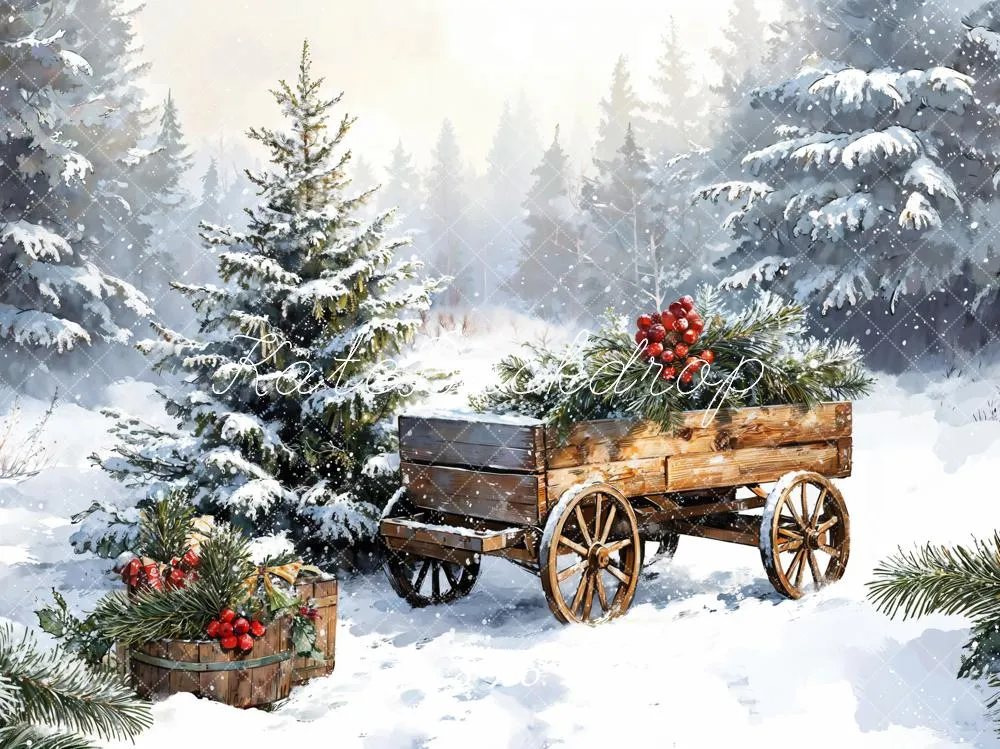 Kate Winter Christmas Snow Carriages Backdrop Designed by Emetselch