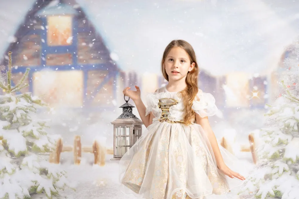 Kate Winter Christmas Snow House Tree Backdrop for Photography