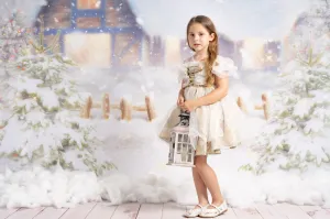 Kate Winter Christmas Snow House Tree Backdrop for Photography
