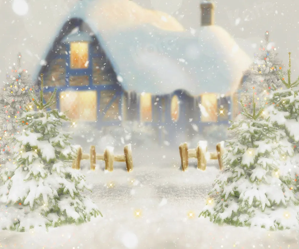 Kate Winter Christmas Snow House Tree Backdrop for Photography