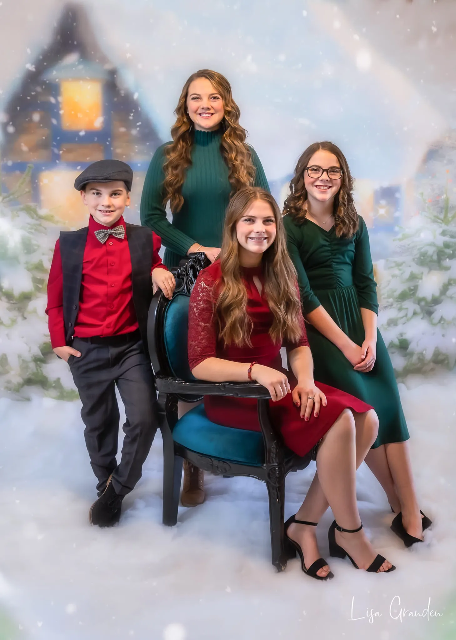 Kate Winter Christmas Snow House Tree Backdrop for Photography
