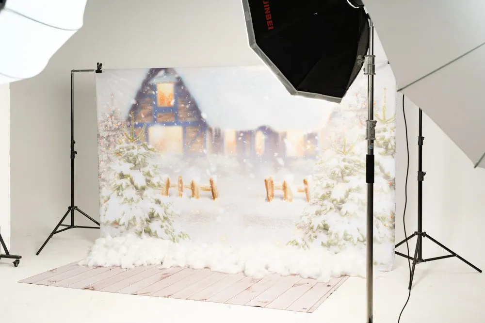 Kate Winter Christmas Snow House Tree Backdrop for Photography