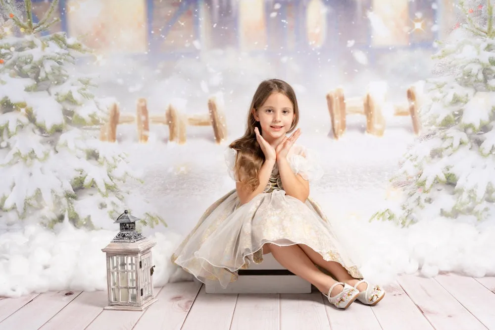 Kate Winter Christmas Snow House Tree Backdrop for Photography