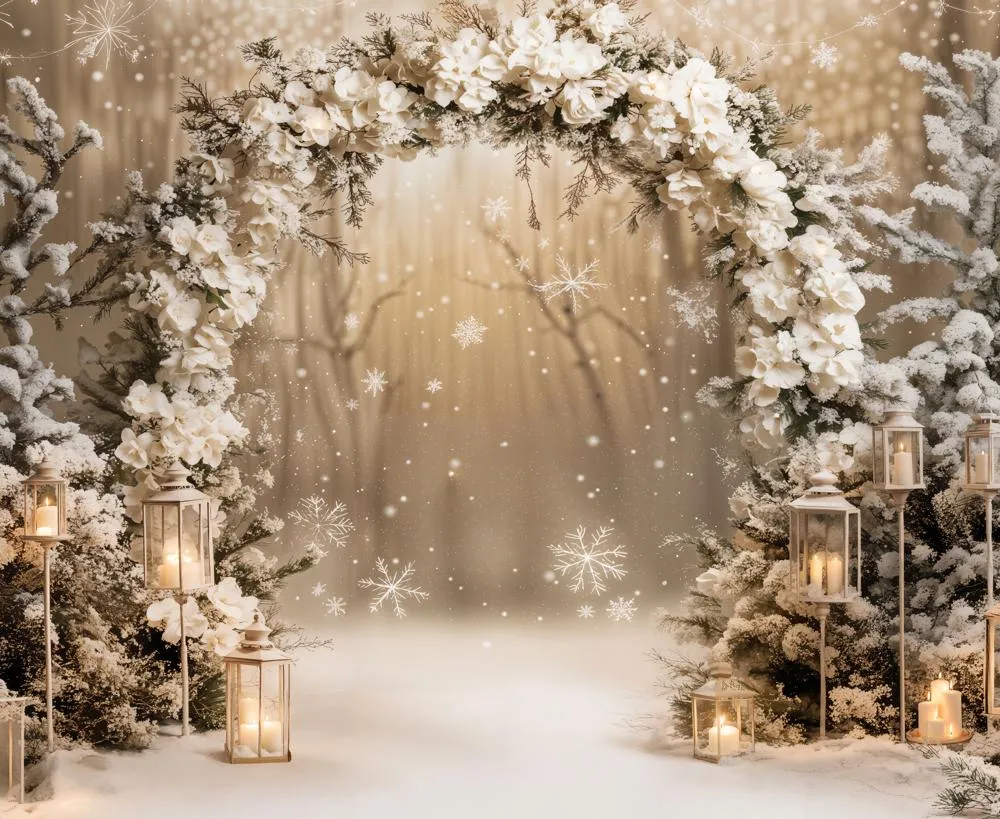 Kate Winter Floral Arch Snow Backdrop Designed by Emetselch