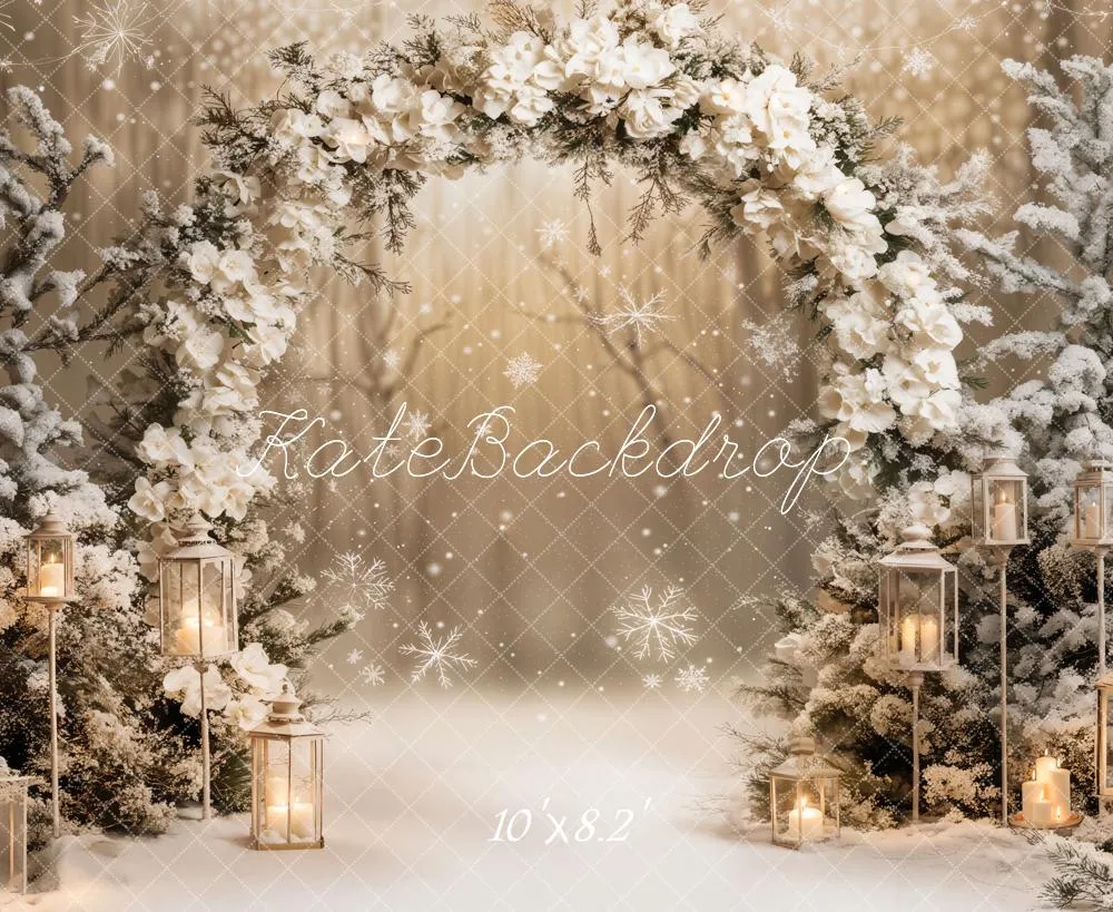 Kate Winter Floral Arch Snow Backdrop Designed by Emetselch