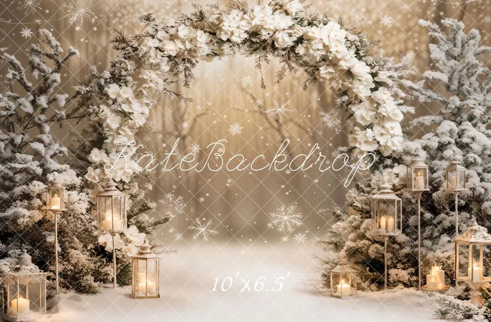Kate Winter Floral Arch Snow Backdrop Designed by Emetselch