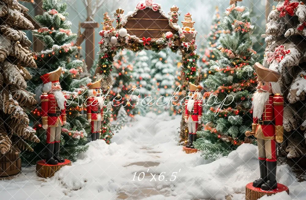 Kate Winter Forest White Snow Nutcracker Christmas Backdrop Designed by Emetselch