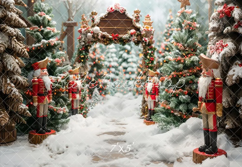 Kate Winter Forest White Snow Nutcracker Christmas Backdrop Designed by Emetselch
