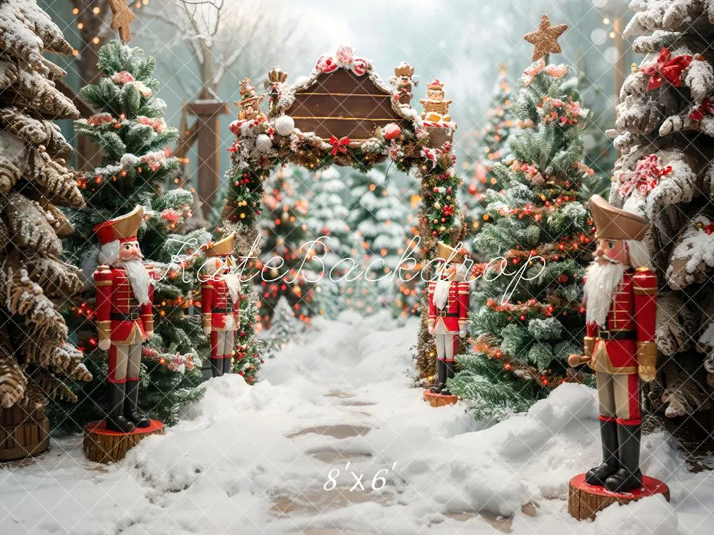 Kate Winter Forest White Snow Nutcracker Christmas Backdrop Designed by Emetselch
