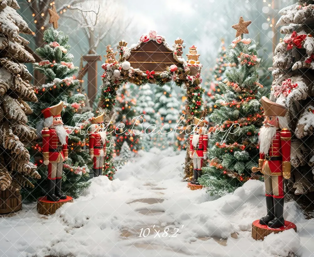 Kate Winter Forest White Snow Nutcracker Christmas Backdrop Designed by Emetselch