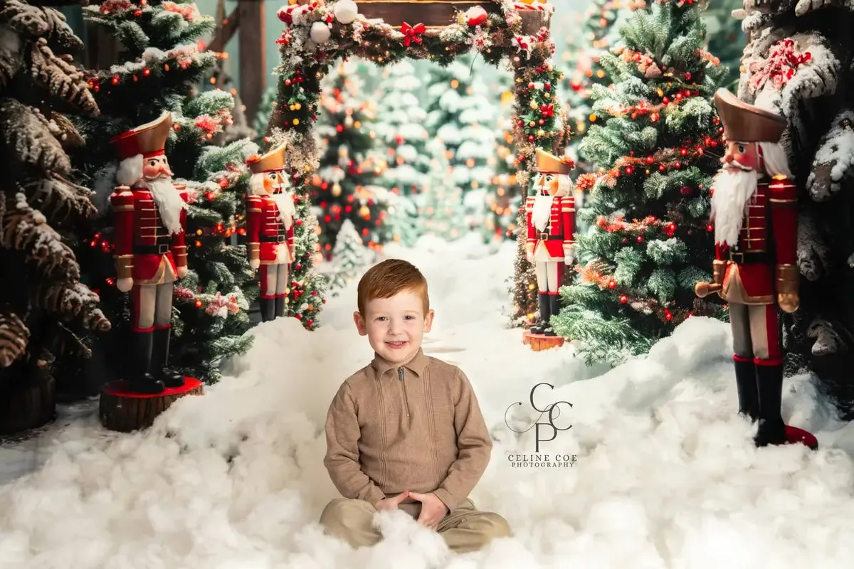 Kate Winter Forest White Snow Nutcracker Christmas Backdrop Designed by Emetselch