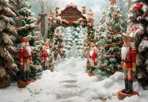 Kate Winter Forest White Snow Nutcracker Christmas Backdrop Designed by Emetselch
