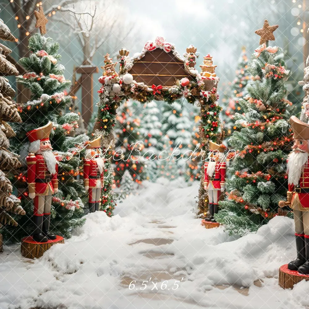 Kate Winter Forest White Snow Nutcracker Christmas Backdrop Designed by Emetselch