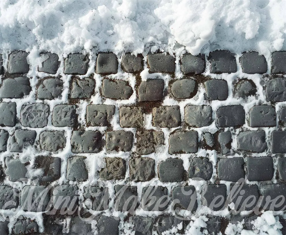 Kate Winter Snow Gray Cobblestone Floor Backdrop Designed by Mini MakeBelieve