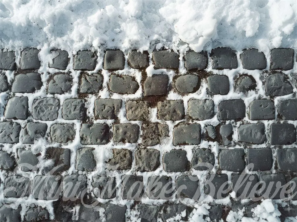 Kate Winter Snow Gray Cobblestone Floor Backdrop Designed by Mini MakeBelieve