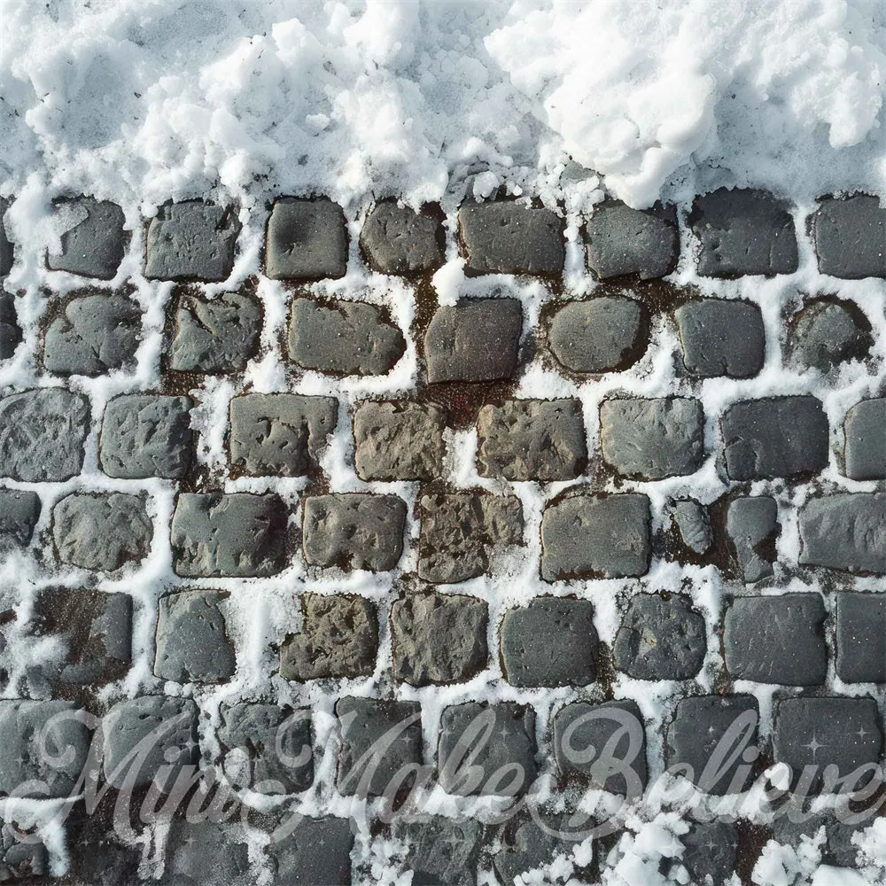 Kate Winter Snow Gray Cobblestone Floor Backdrop Designed by Mini MakeBelieve