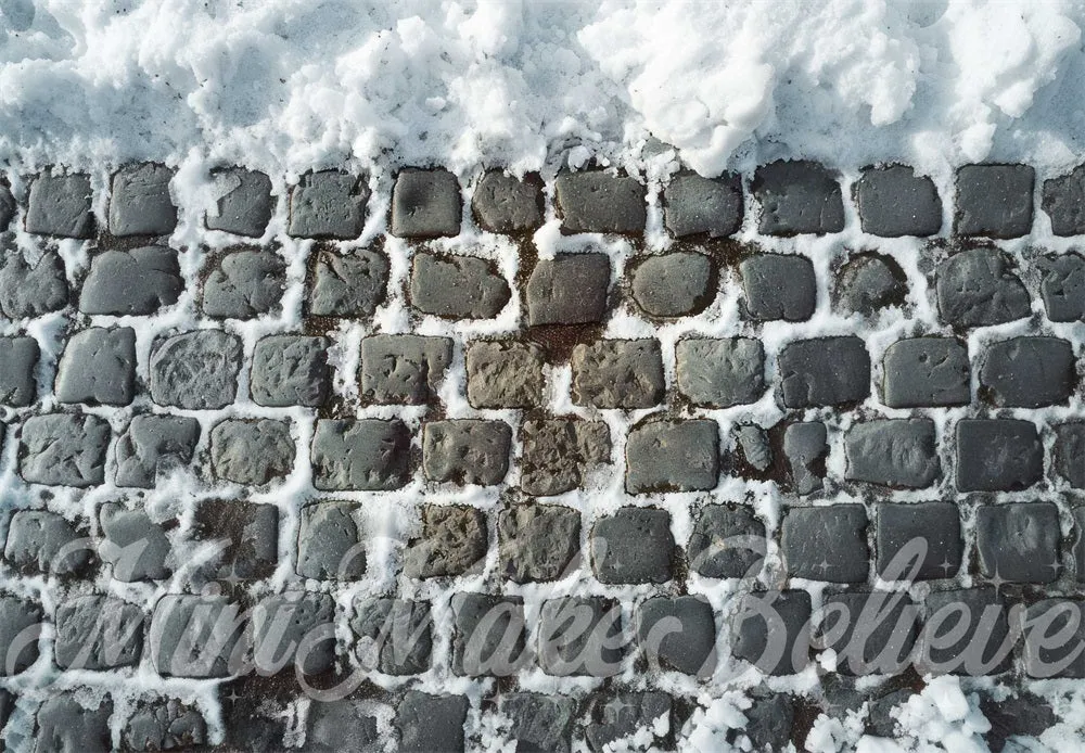 Kate Winter Snow Gray Cobblestone Floor Backdrop Designed by Mini MakeBelieve