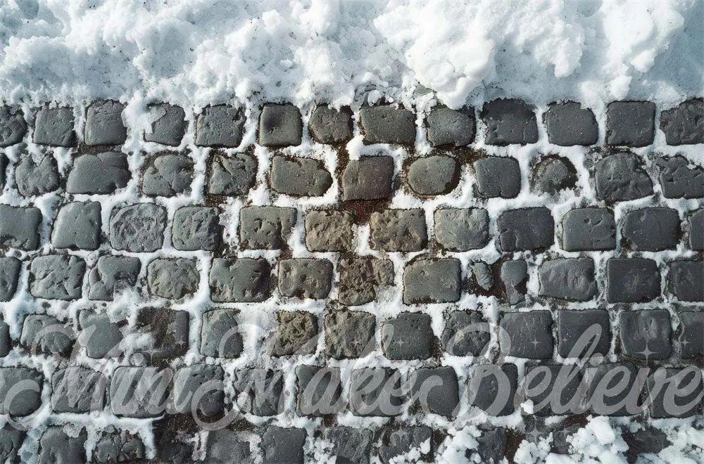 Kate Winter Snow Gray Cobblestone Floor Backdrop Designed by Mini MakeBelieve