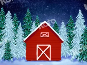 Kate Xmas Backdrop Snow Forest Red House Designed by GQ