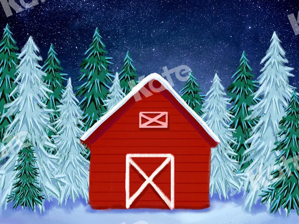 Kate Xmas Backdrop Snow Forest Red House Designed by GQ