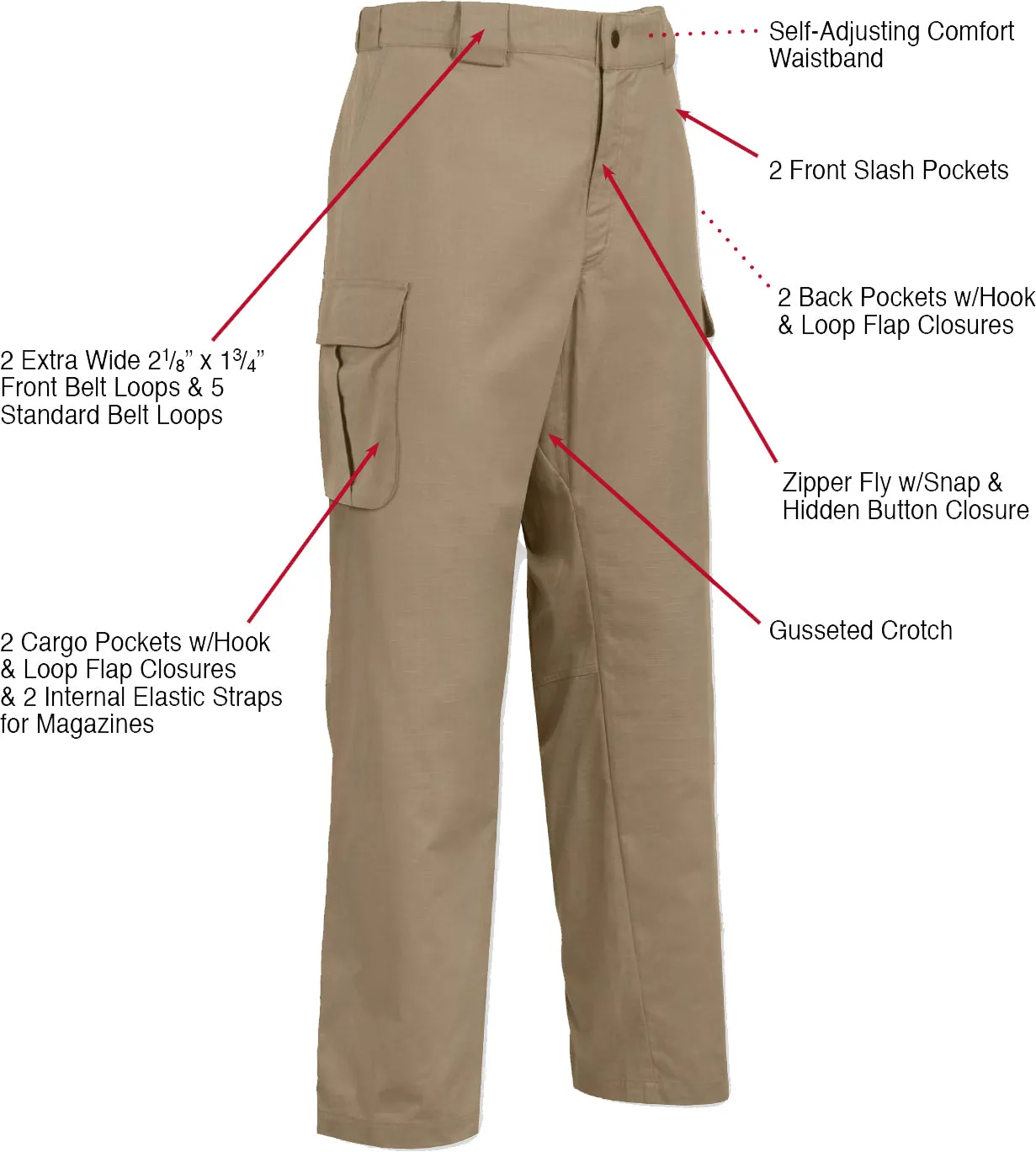Khaki - Tactical 10-8 Lightweight Field Pants - Poly Cotton Spandex Rip-Stop -  Zipper Fly