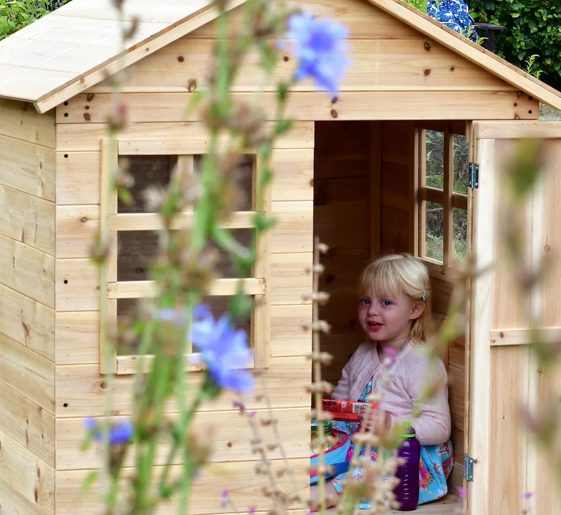 Kids Heavy Duty Beautifully Crafted Montessori Natural Fir Outdoor Wooden Playhouse | Wendy House | 18m 
