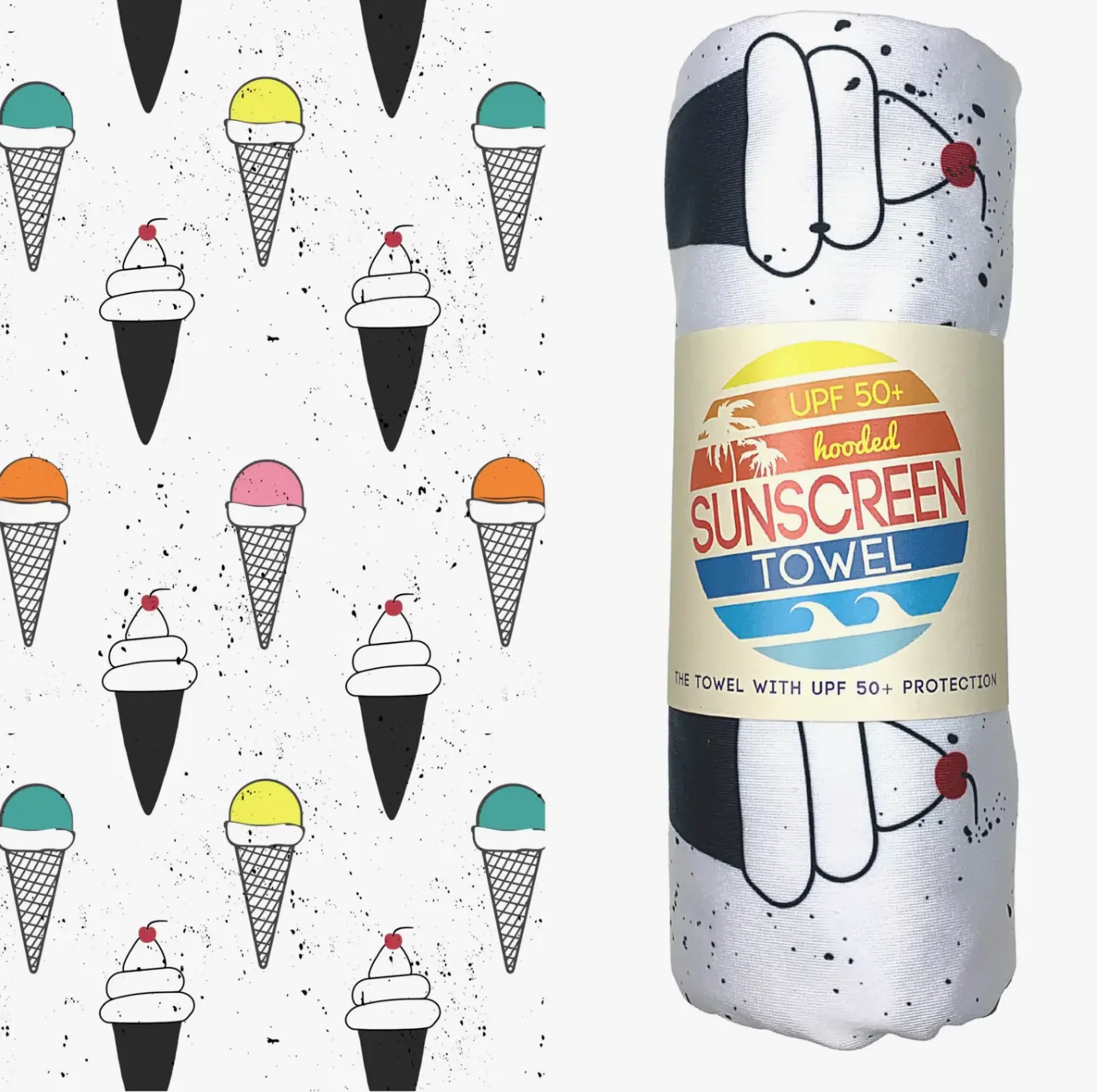 Kids Hooded Upf 50  Sunscreen Towel (Ice Cream)