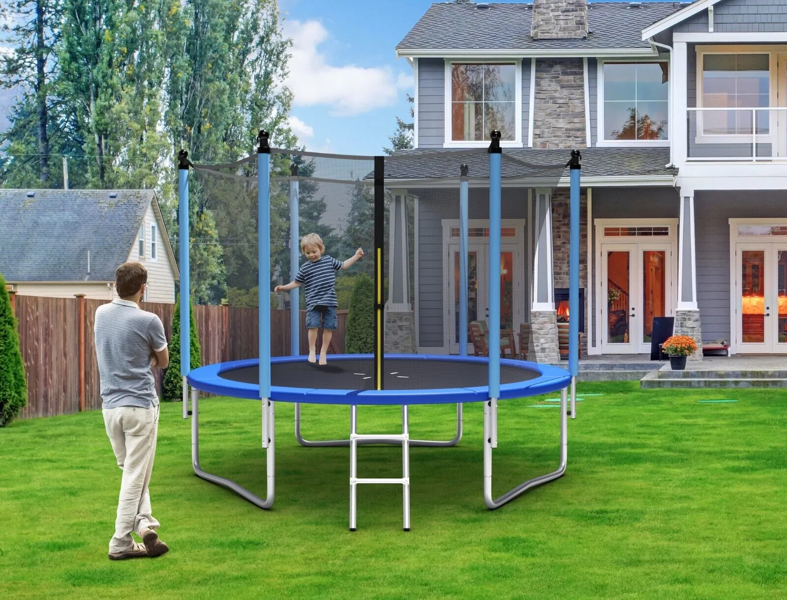 Large 8FT Children Trampolines Outdoor Garden Trampoline with Safety Enclosure Net