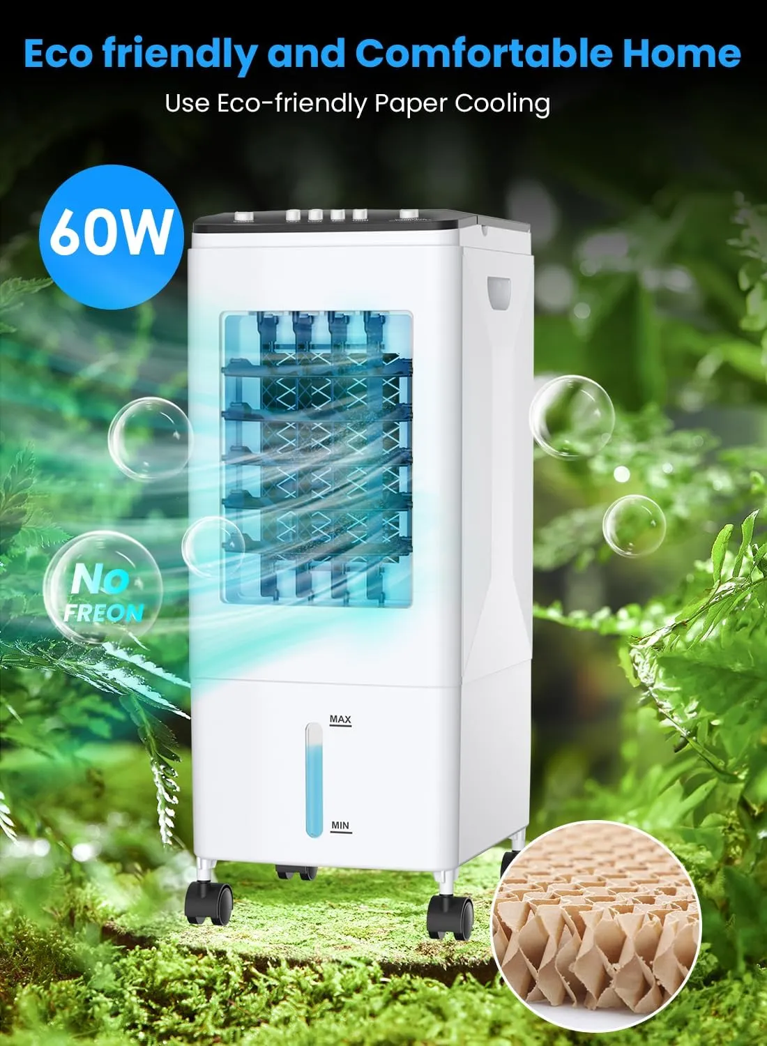 Light Use Retails $140 IKBAOME Portable Air Conditioner, 3-IN-1 Air Cooler Evaporative，[6L Water Tank] & 3 Wind Speeds, 60° Oscillation & Universal Casters & 3 Ice Boxes, Air Conditioner/Cooling Fan for Room Office Home.