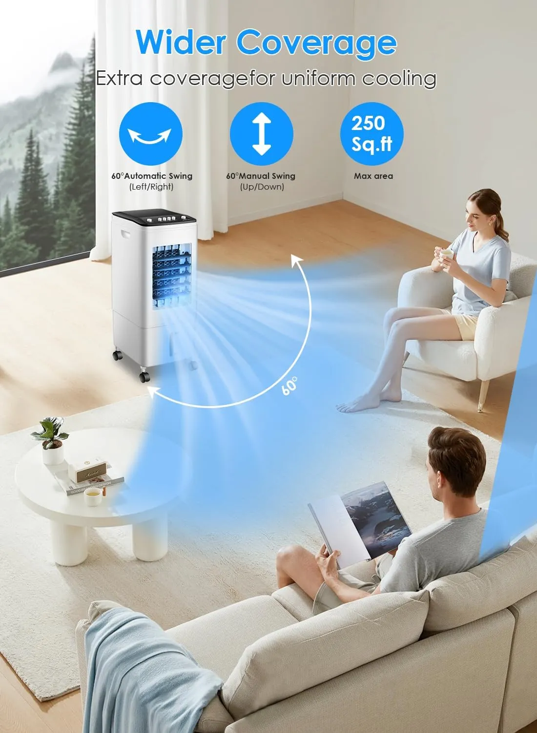 Light Use Retails $140 IKBAOME Portable Air Conditioner, 3-IN-1 Air Cooler Evaporative，[6L Water Tank] & 3 Wind Speeds, 60° Oscillation & Universal Casters & 3 Ice Boxes, Air Conditioner/Cooling Fan for Room Office Home.