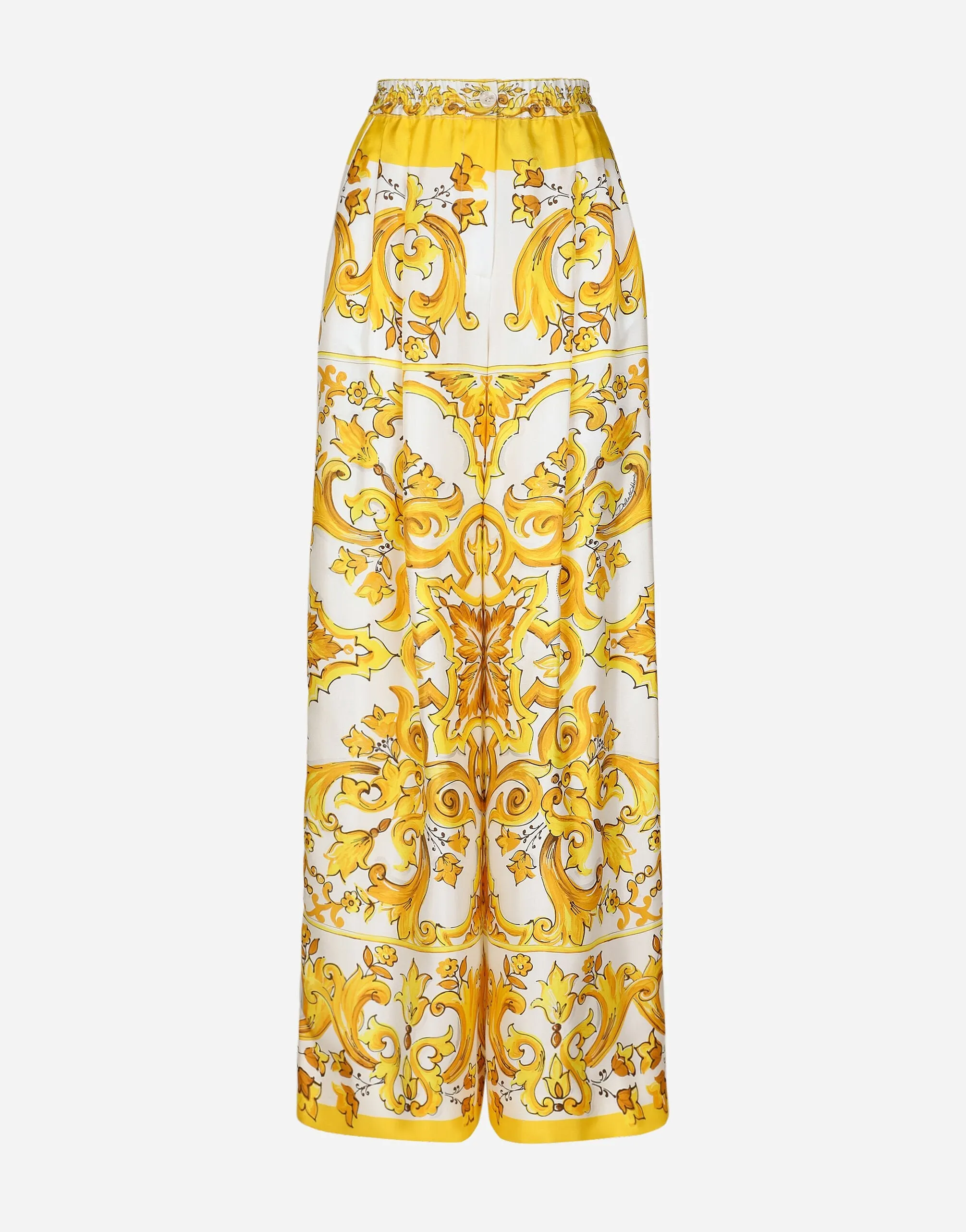 Majolica-Print Silk Twill Pants With Elasticated Waistband