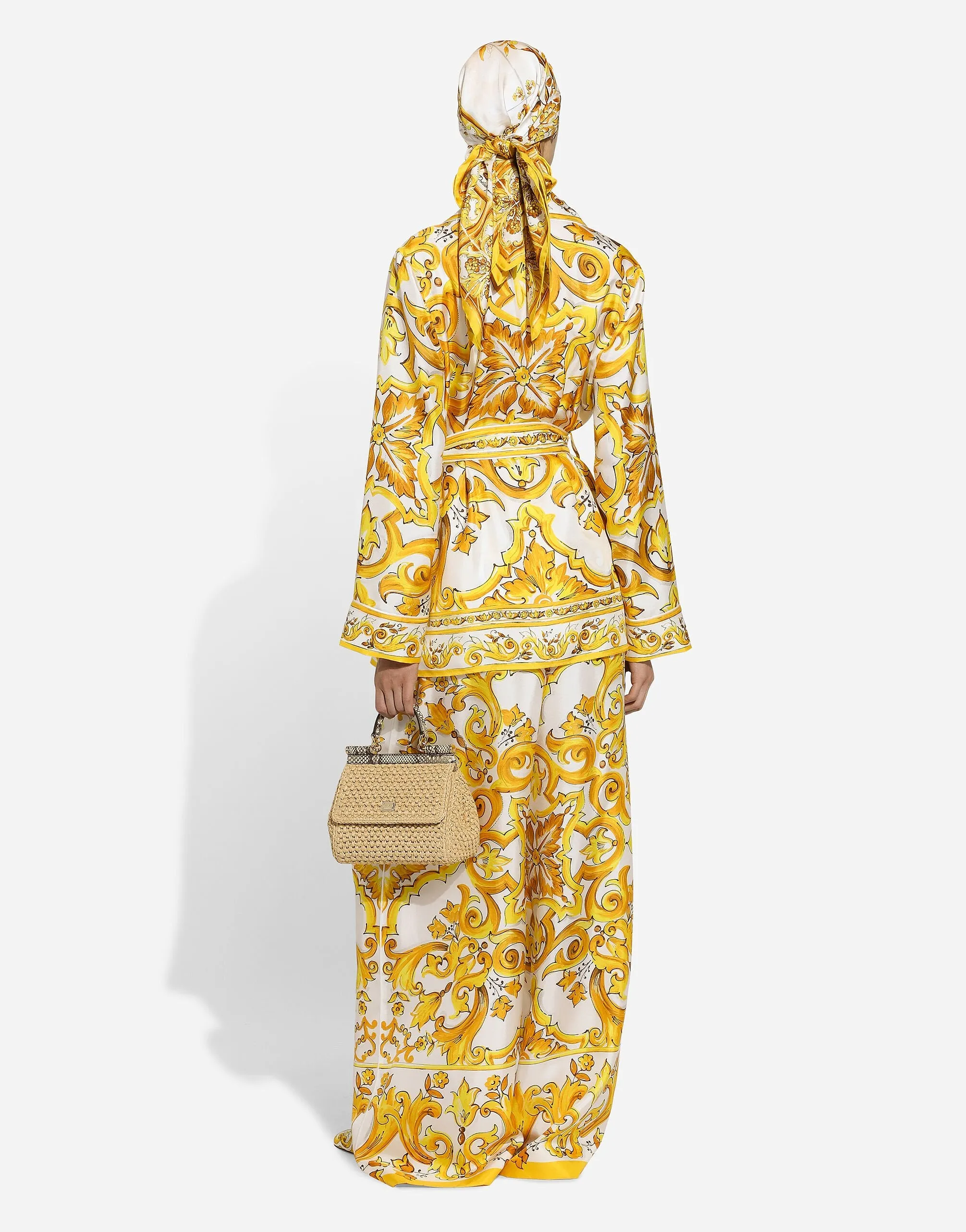 Majolica-Print Silk Twill Pants With Elasticated Waistband