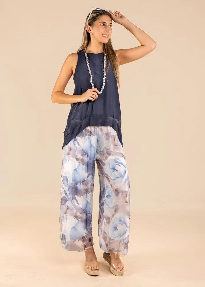 Maraja Silk Pants in Navy