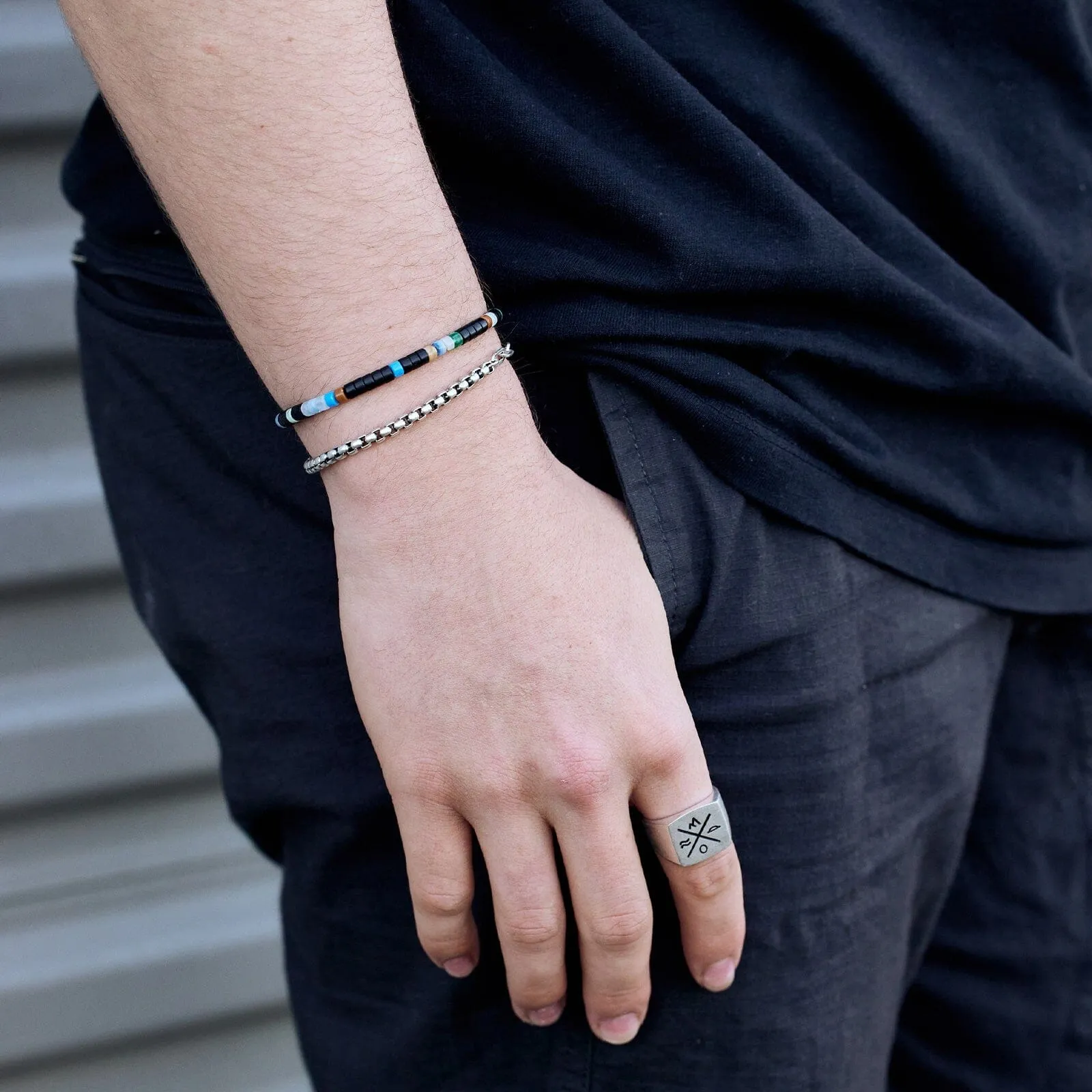 Men's Mixed Seed Bead Cord Bracelet