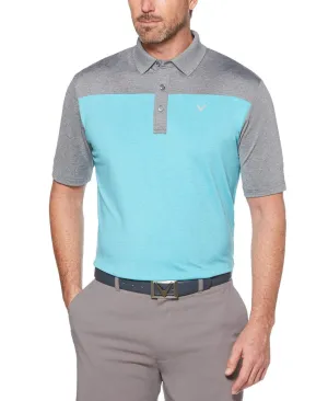 Mens Ventilated Heathered Color Block Polo with Chevron