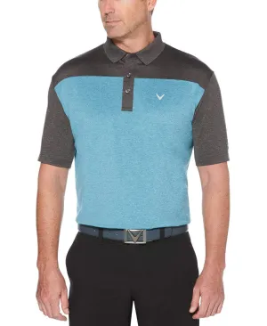 Mens Ventilated Heathered Color Block Polo with Chevron