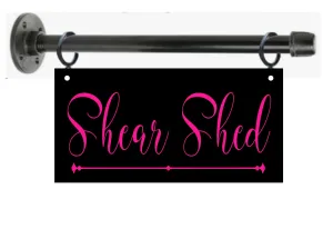 Metal Sign w/Square Corners and w/12" Black Pipe Bracket for Hanging Custom 2-Sided 6"x12" Black Indoor/Outdoor