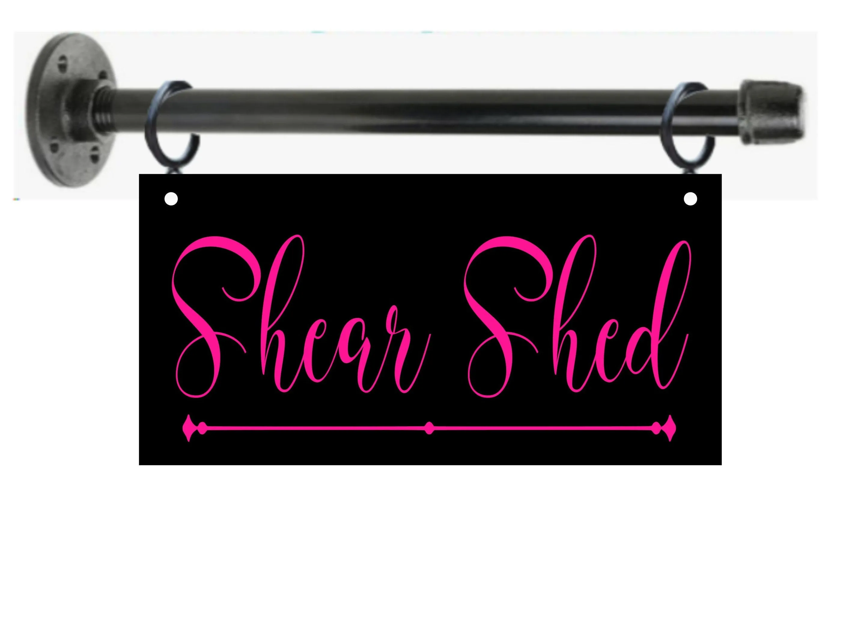 Metal Sign w/Square Corners and w/12" Black Pipe Bracket for Hanging Custom 2-Sided 6"x12" Black Indoor/Outdoor